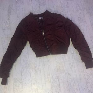 Maroon zip up jacket cropped